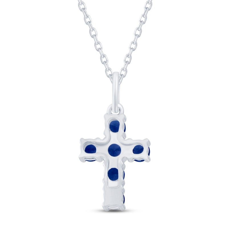 Main Image 3 of Blue Lab-Created Sapphire Cross Necklace Sterling Silver 18"