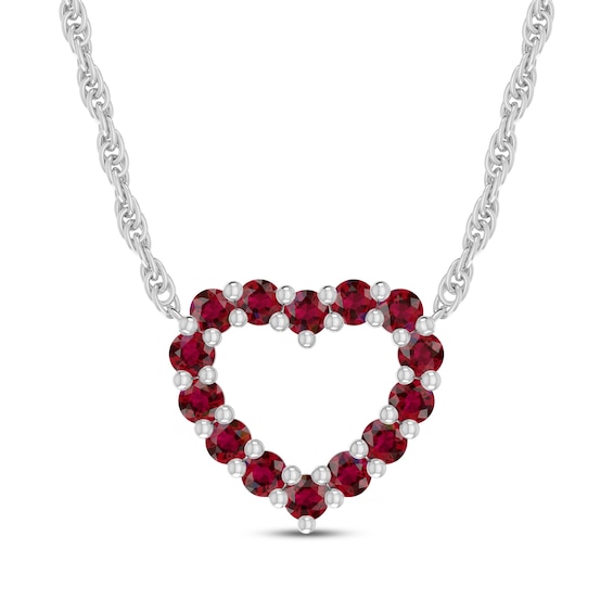 Lab-Created Ruby Heart Necklace Sterling Silver 18"