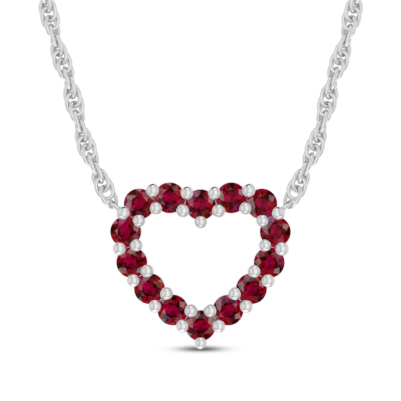 Lab-Created Ruby Heart Necklace Sterling Silver 18