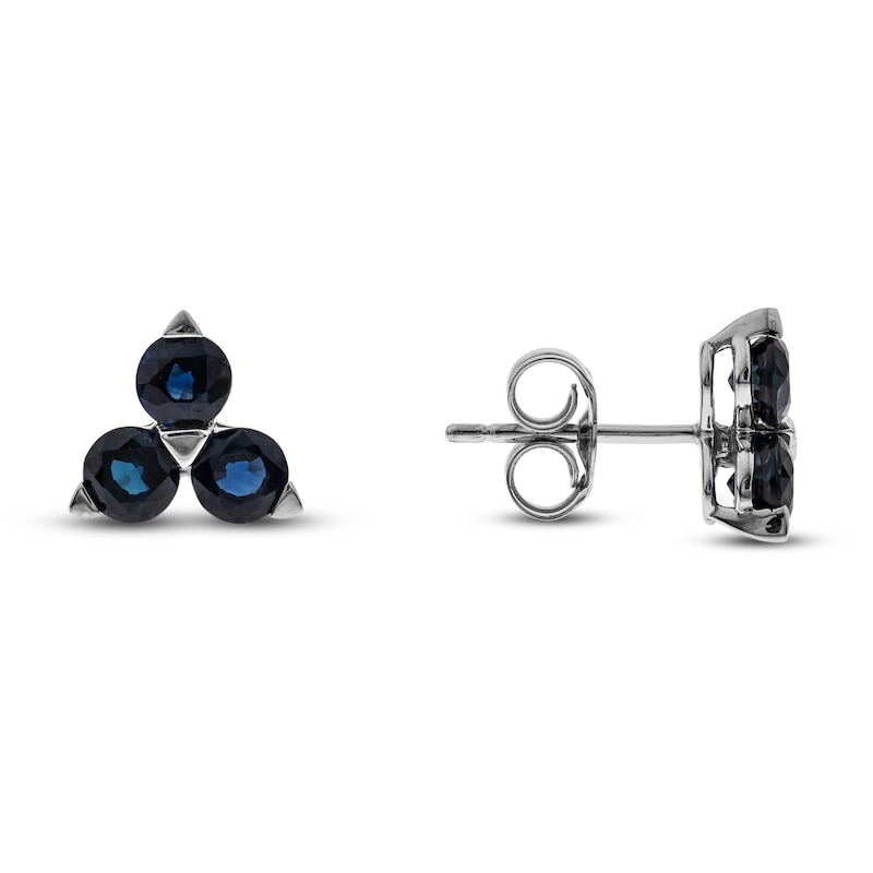 Main Image 1 of Blue Sapphire Trilogy Earrings 10K White Gold