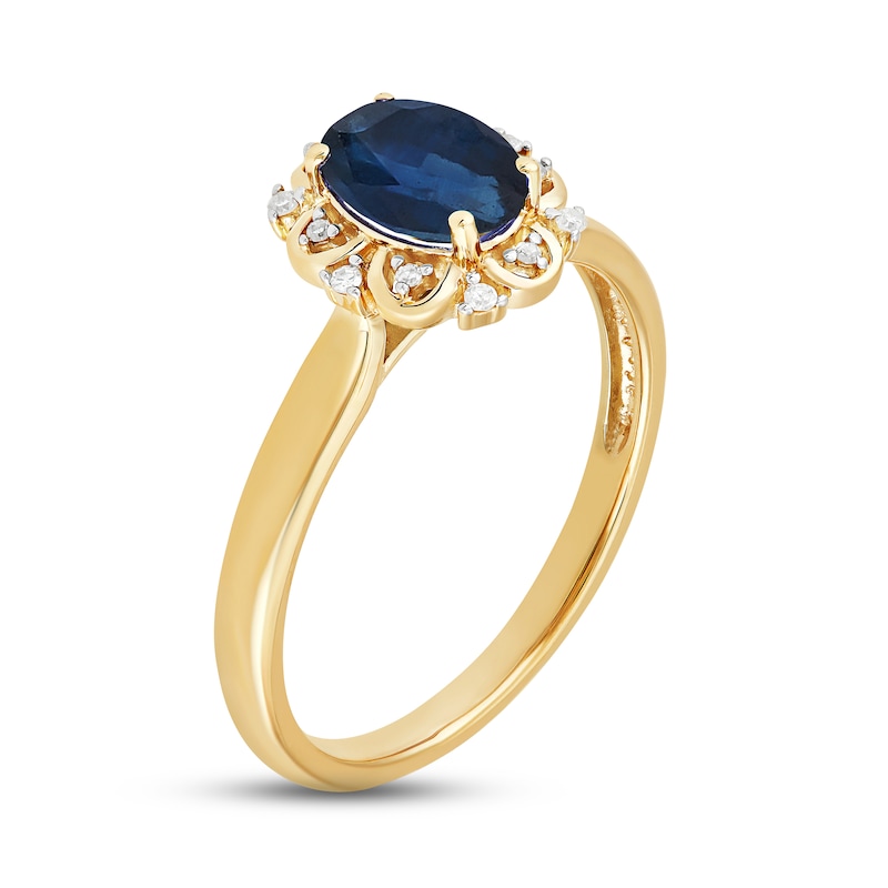 Main Image 2 of Blue Sapphire & Diamond Ring 1/20 ct tw 10K Yellow Gold