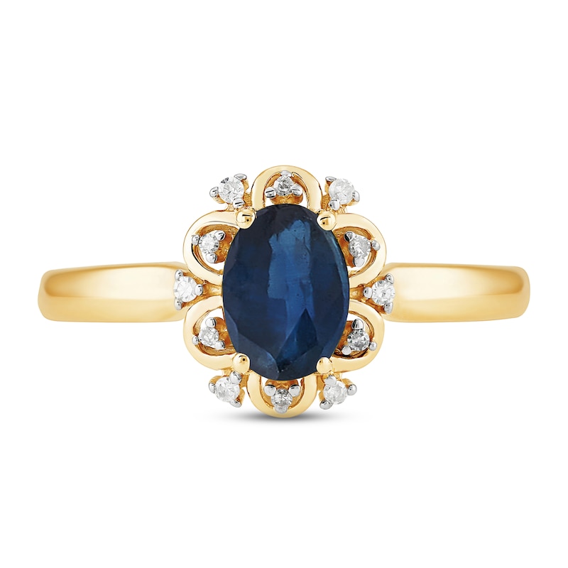 Main Image 3 of Blue Sapphire & Diamond Ring 1/20 ct tw 10K Yellow Gold