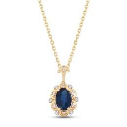 Blue Sapphire & Diamond Flower Necklace 1/20 ct tw Round-cut 10K Yellow Gold 18&quot;