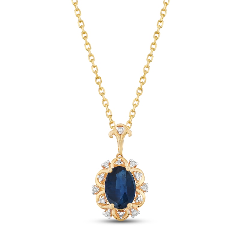 Blue Sapphire & Diamond Flower Necklace 1/20 ct tw Round-cut 10K Yellow Gold 18"