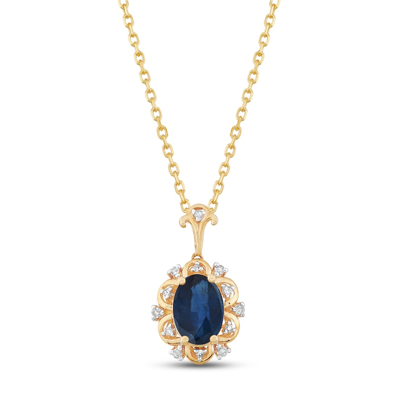 Main Image 1 of Blue Sapphire & Diamond Flower Necklace 1/20 ct tw Round-cut 10K Yellow Gold 18&quot;