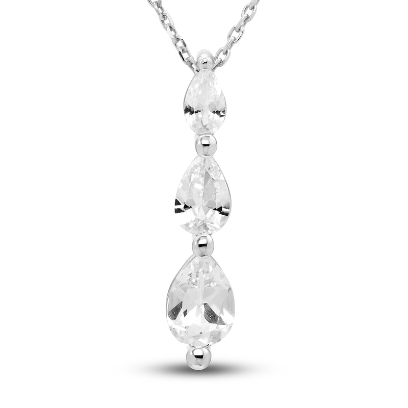 White Lab-Created Sapphire Three-Stone Necklace Sterling Silver 18"