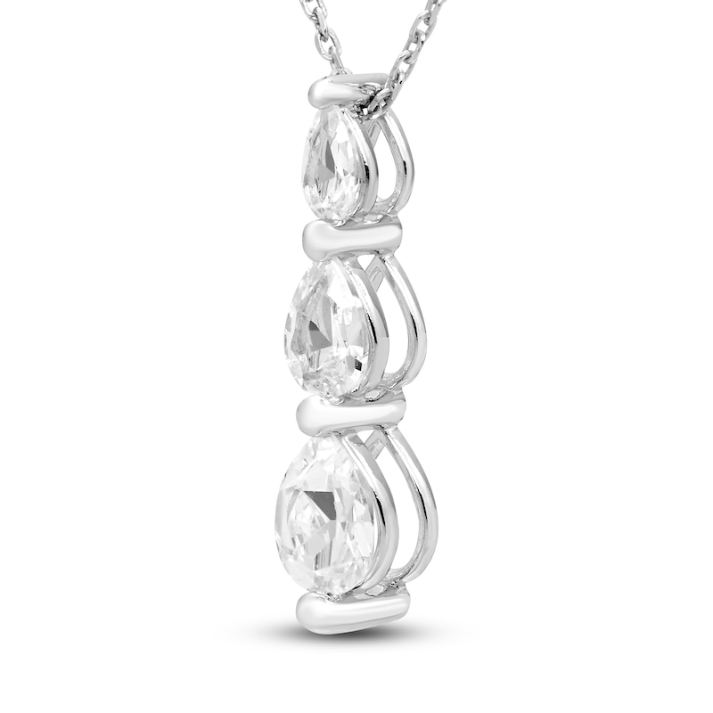 Main Image 2 of White Lab-Created Sapphire Three-Stone Necklace Sterling Silver 18&quot;
