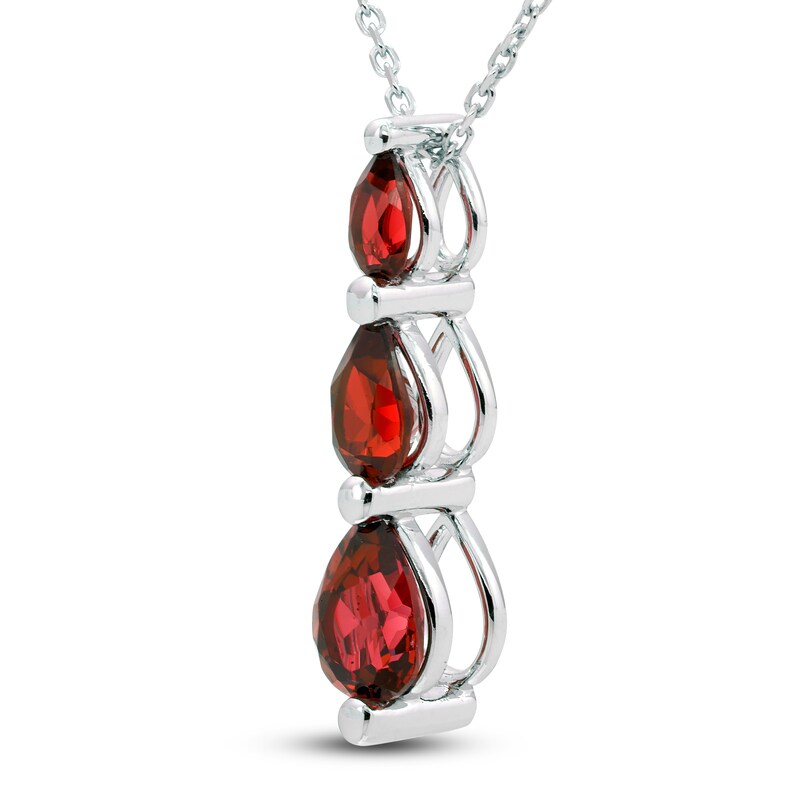 Lab-Created Ruby Three-Stone Necklace Sterling Silver 18"
