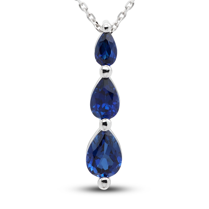 Main Image 1 of Blue Lab-Created Sapphire Three-Stone Necklace Sterling Silver 18&quot;