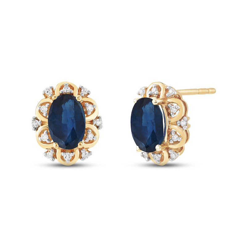 Main Image 1 of Blue Sapphire & Diamond Earrings 1/15 ct tw 10K Yellow Gold