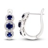 Thumbnail Image 1 of Blue/White Lab-Created Sapphire Three-Stone Hoop Earrings Sterling Silver