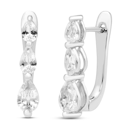White Lab-Created Sapphire Three-Stone Earrings Sterling Silver