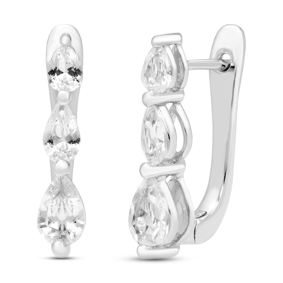 White Lab-Created Sapphire Three-Stone Earrings Sterling Silver