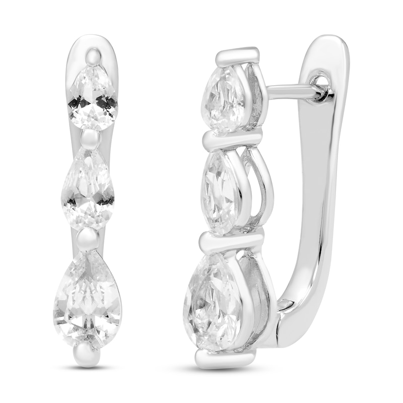 Main Image 1 of White Lab-Created Sapphire Three-Stone Earrings Sterling Silver