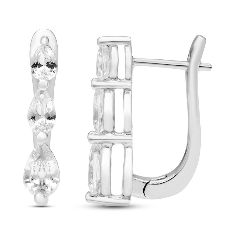 Main Image 2 of White Lab-Created Sapphire Three-Stone Earrings Sterling Silver