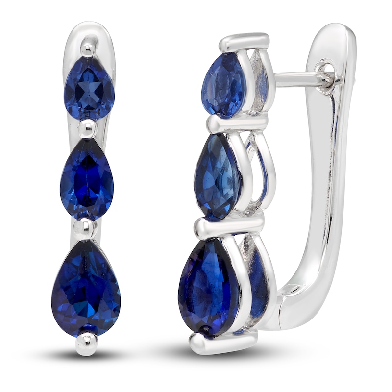 Blue/White Lab-Created Sapphire Three-Stone Earrings Sterling Silver