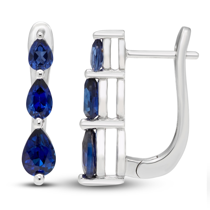 Blue/White Lab-Created Sapphire Three-Stone Earrings Sterling Silver