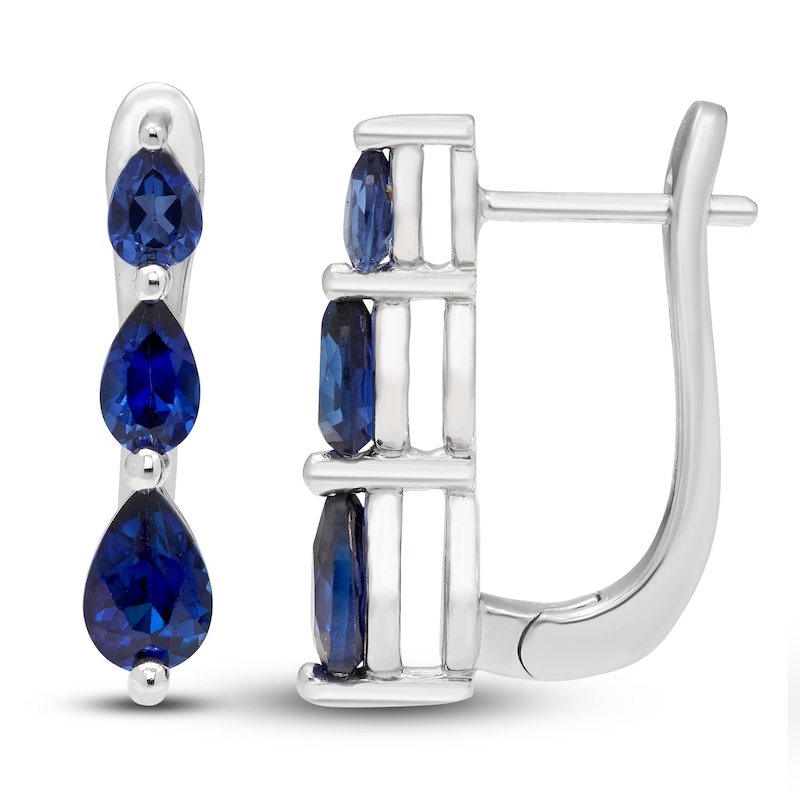 Main Image 2 of Blue/White Lab-Created Sapphire Three-Stone Earrings Sterling Silver