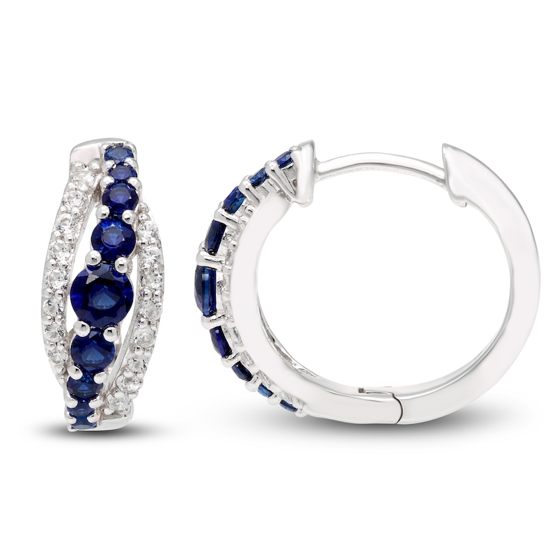 Main Image 2 of Blue/White Lab-Created Sapphire Hoop Earrings Sterling Silver