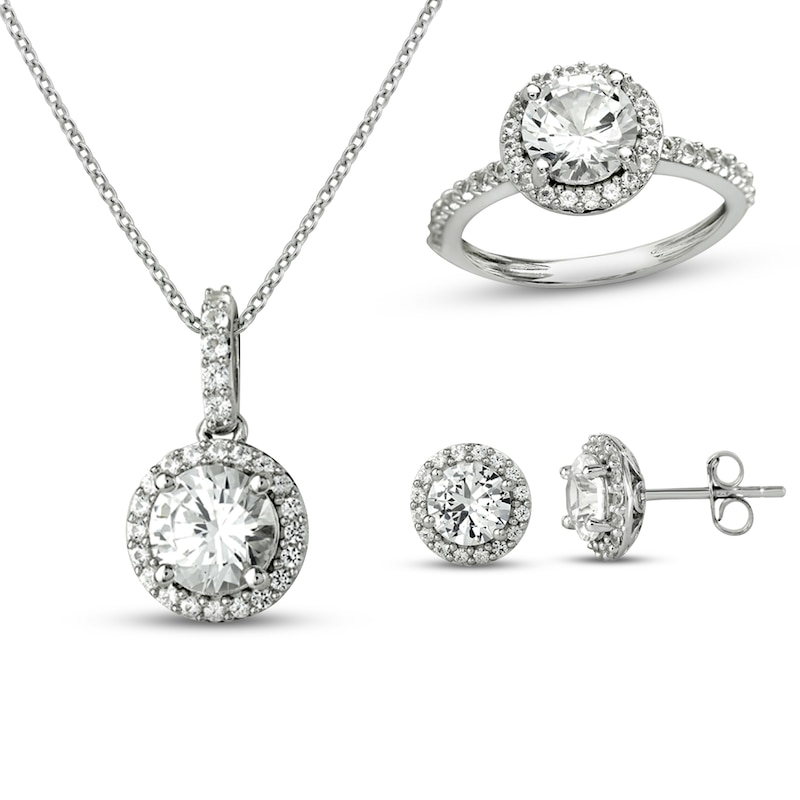 Main Image 1 of White Lab-Created Sapphire Boxed Set Sterling Silver - Size 7