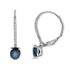 Thumbnail Image 0 of Blue Sapphire & Diamond Hoop Earrings 1/15 ct tw Oval/Round-Cut 10K White Gold