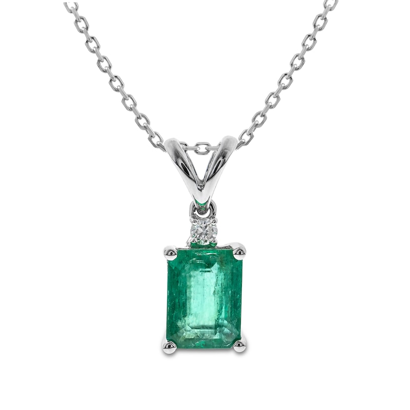 Main Image 1 of Emerald & Diamond Necklace 10K White Gold 18&quot;