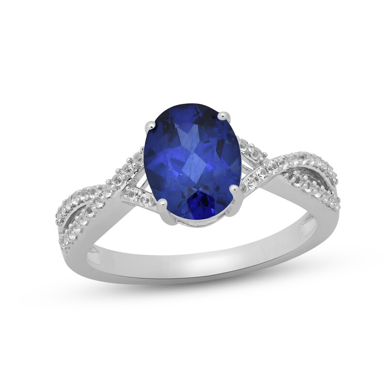 Main Image 1 of Blue & White Lab-Created Sapphire Ring Sterling Silver