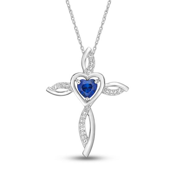 Blue & White Lab-Created Sapphire Cross Necklace Sterling Silver 18"