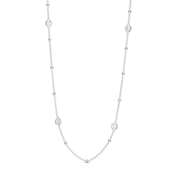 White Lab-Created Sapphire Necklace Sterling Silver 16"