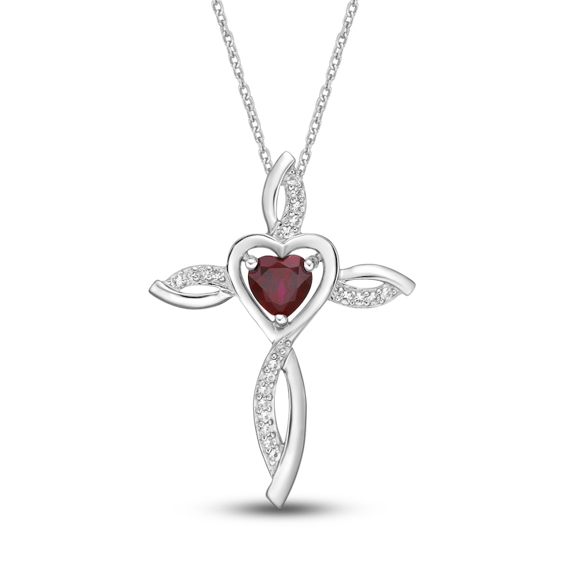 Main Image 1 of Lab-Created Ruby & White Lab-Created Sapphire Cross Necklace Sterling Silver 18&quot;