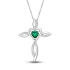 Thumbnail Image 1 of Lab-Created Emerald & White Lab-Created Sapphire Cross Necklace Sterling Silver 18&quot;