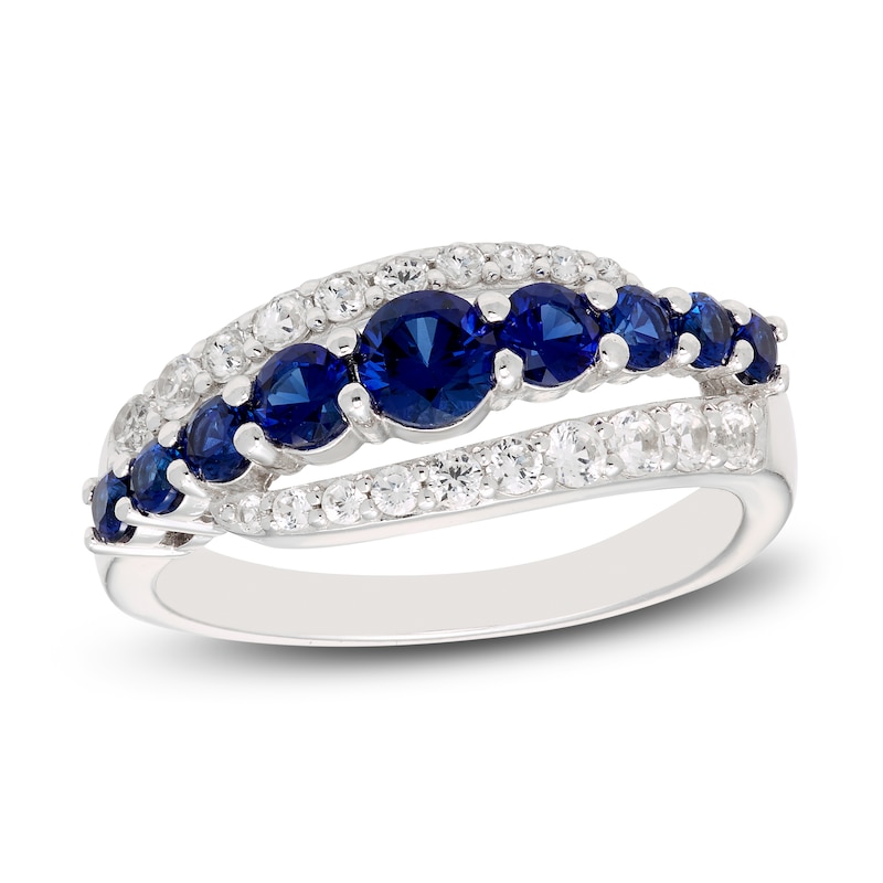 Main Image 1 of Blue & White Lab-Created Sapphire Ring Sterling Silver