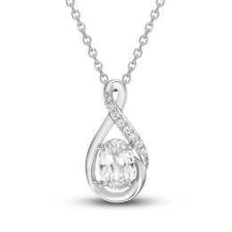White Lab-Created Sapphire Necklace Sterling Silver 18"