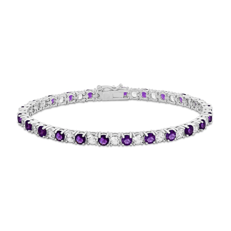 Main Image 1 of Amethyst & White Lab-Created Sapphire Bracelet Sterling Silver 7.5"