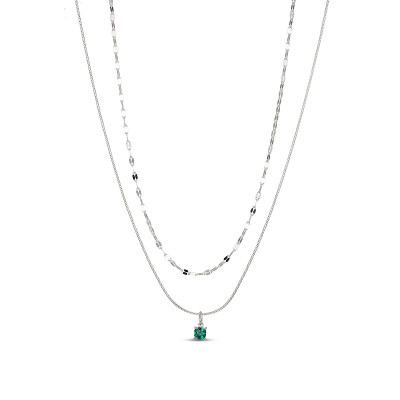 Lab-Created Emerald Layered Necklace Sterling Silver 18"
