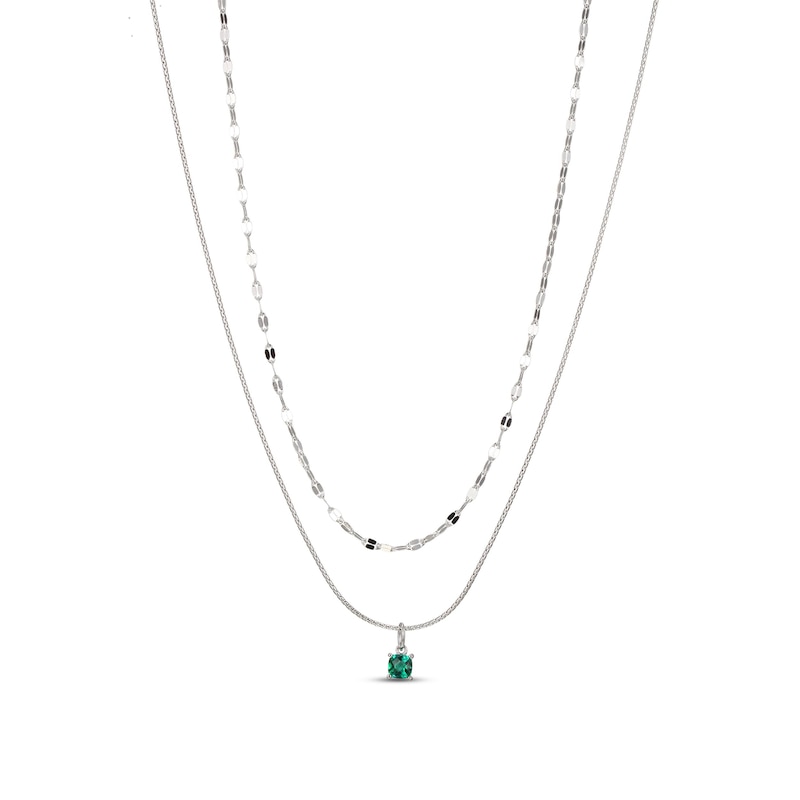 Main Image 1 of Lab-Created Emerald Layered Necklace Sterling Silver 18&quot;