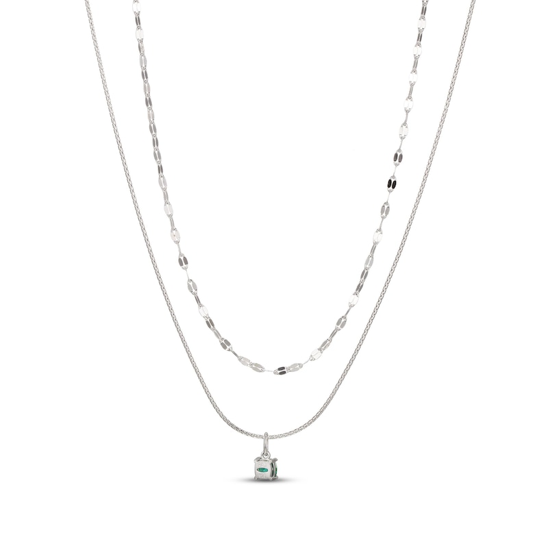 Main Image 3 of Lab-Created Emerald Layered Necklace Sterling Silver 18&quot;
