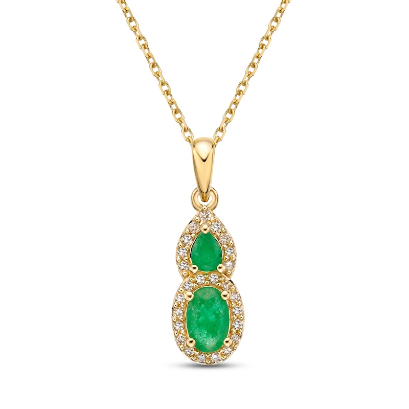 Emerald & Diamond Necklace 1/18 ct tw 10K Yellow Gold 18"