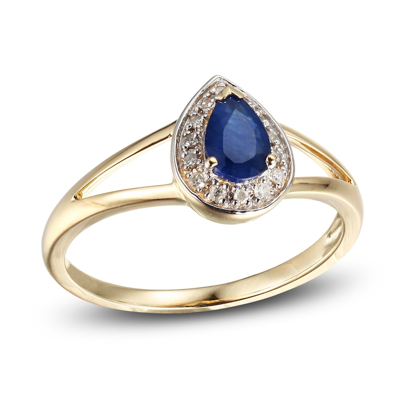 Main Image 1 of Blue Sapphire & Diamond Ring 1/20 ct tw Round-cut 10K Yellow Gold