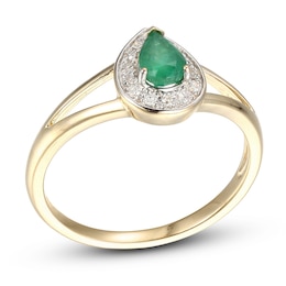 Emerald & Diamond Ring 1/20 ct tw 10K Yellow Gold