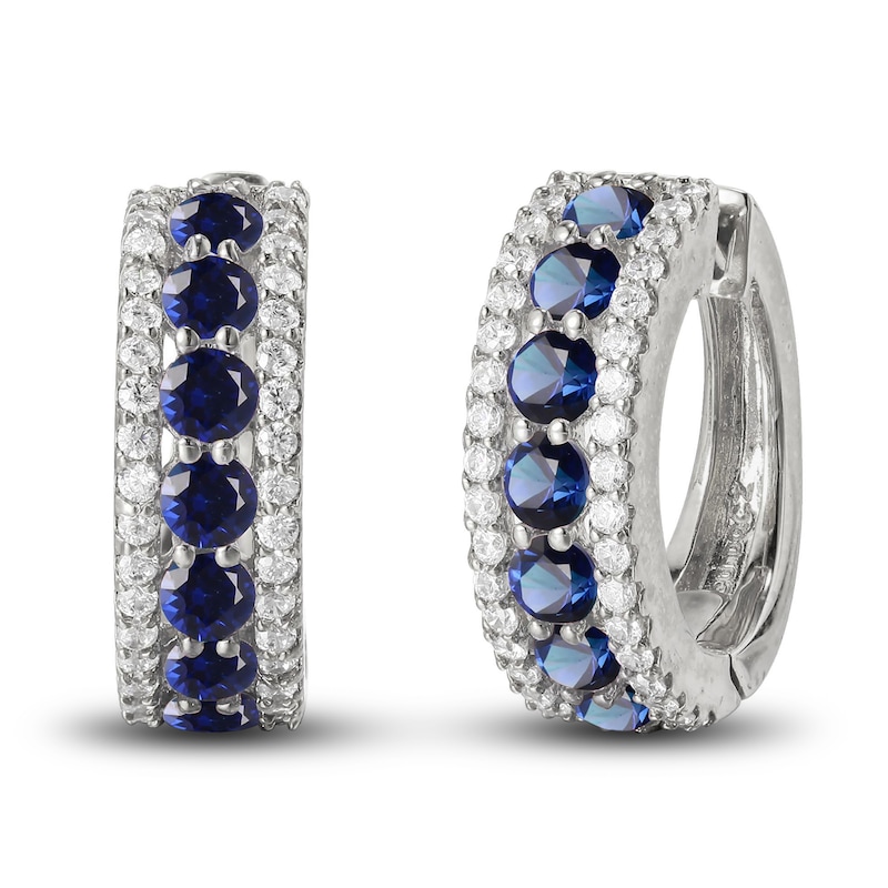 Main Image 1 of Blue & White Lab-Created Sapphire Hoop Earrings Sterling Silver