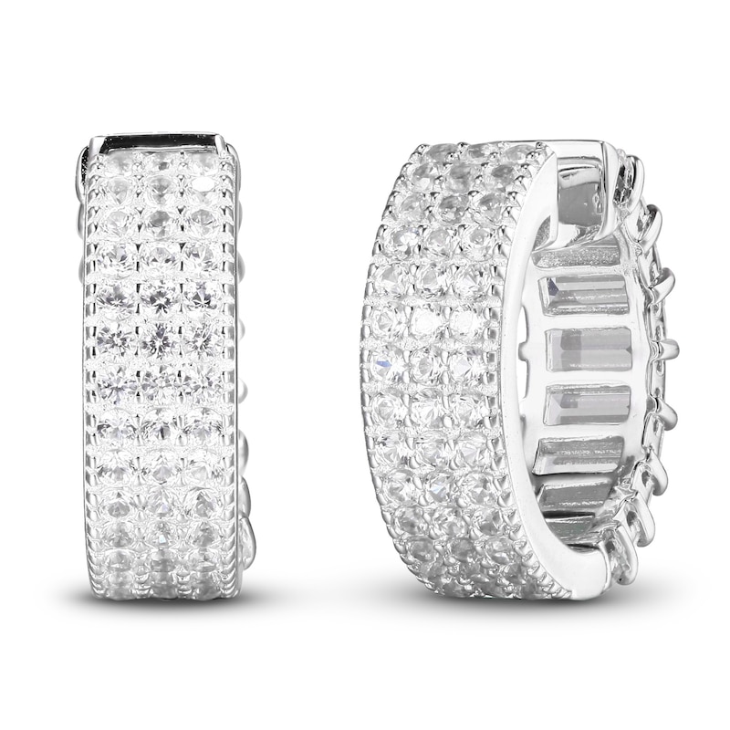 Main Image 1 of White Lab-Created Sapphire Reverse Hoop Earrings Sterling Silver