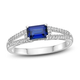 Blue & White Lab-Created Sapphire Ring Sterling Silver