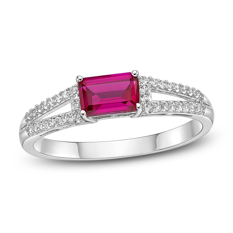 Main Image 1 of Lab-Created Ruby & White Lab-Created Sapphire Ring Sterling Silver