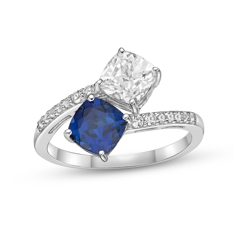 Main Image 1 of Blue & White Lab-Created Sapphire Two-Stone Ring Sterling Silver