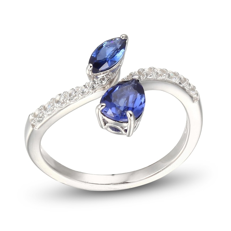 Main Image 1 of Blue & White Lab-Created Sapphire Ring Sterling Silver