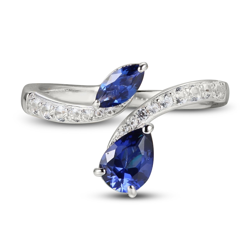 Main Image 2 of Blue & White Lab-Created Sapphire Ring Sterling Silver