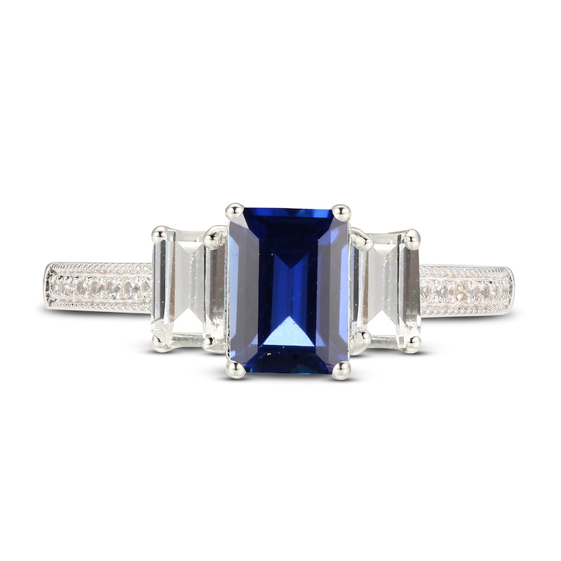 Main Image 2 of Blue & White Lab-Created Sapphire Three-Stone Ring Sterling Silver