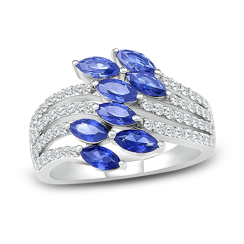 Main Image 1 of Blue & White Lab-Created Sapphire Ring Sterling Silver