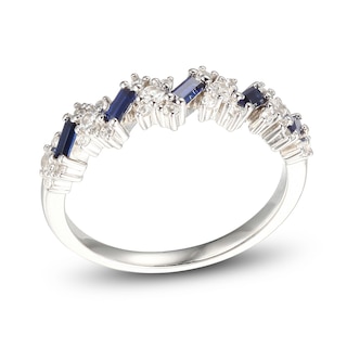 Baguette-Cut Blue & White Lab-Created Sapphire Ring Sterling Silver